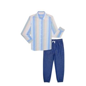 Wonder Nation Boys Button Front Shirt and Jogger Pants Set, 2-Piece, Size M 8